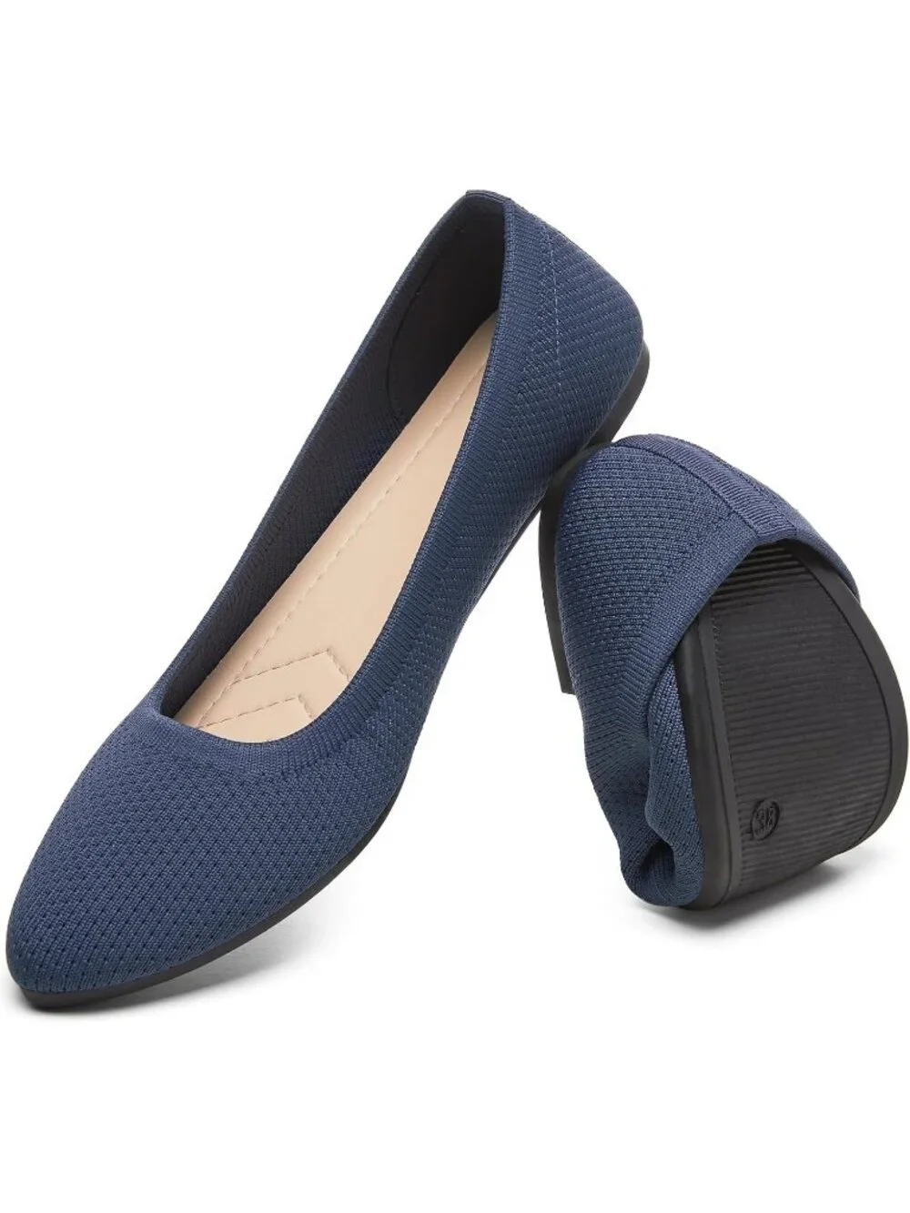 Women’s Navy Ballet Flats Comfortable Mesh Pointed Toe Slip On Dress Shoes